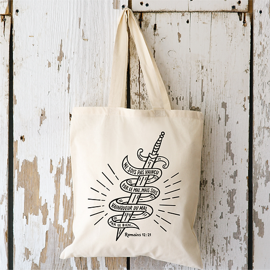 Tote bag Ne sois pas vaincu par le mal mais sois vainceur (REF TOT011)