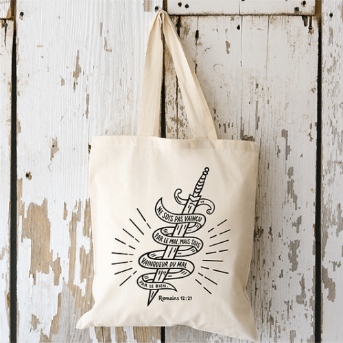 Tote bag Ne sois pas vaincu par le mal mais sois vainceur (REF TOT011)