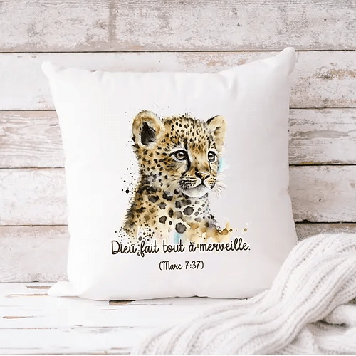 Coussin Enfant Léopard "Dieu fait tout à merveille"