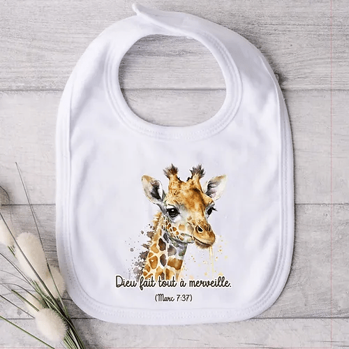 Bavoir Girafe " Dieu fait tout à merveille"