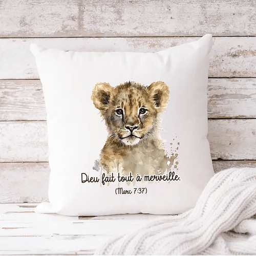 Coussin Enfant Lion "Dieu fait tout à merveille