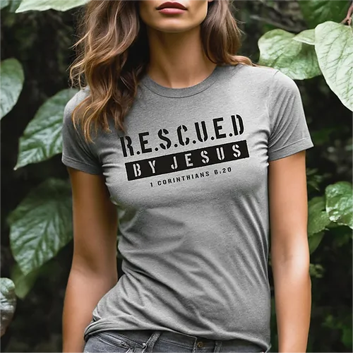 T-Shirt femme "Rescued By Jesus" xs à xxl (4 couleurs )