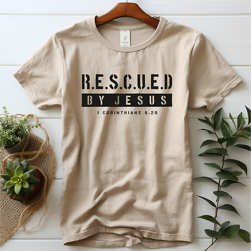 T-Shirt femme "Rescued By Jesus" xs à xxl (4 couleurs )