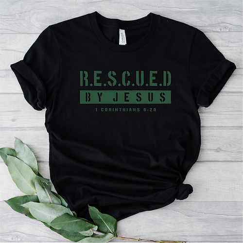 T-Shirt femme "Rescued By Jesus" xs à xxl (4 couleurs )