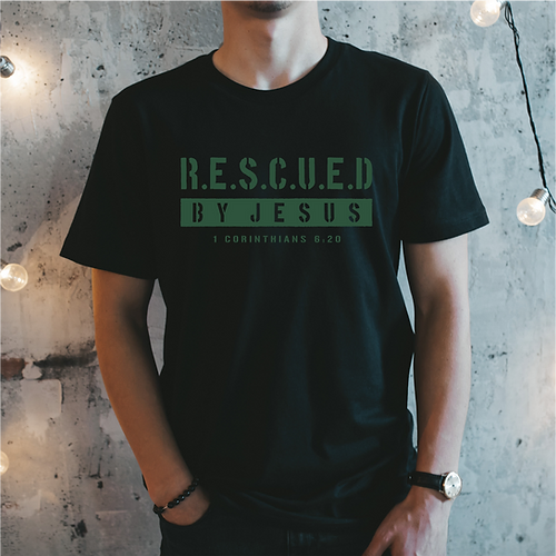 T-Shirt homme "Rescued By Jesus" xs à xxl (4 couleurs )