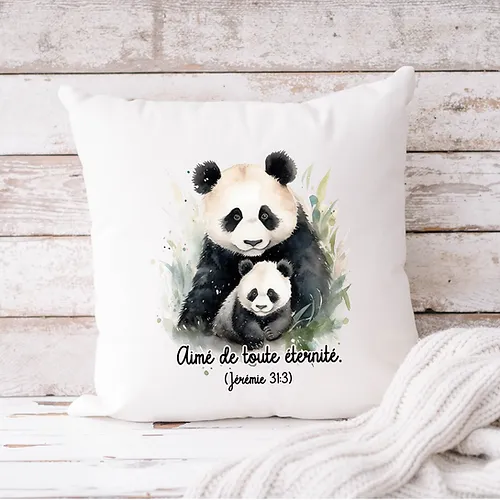 Coussin enfant panda "aimé de toute éternité"