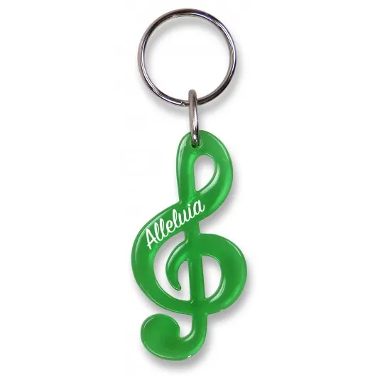 Porte-clés clé de sol vert translucide "Alleluia"
