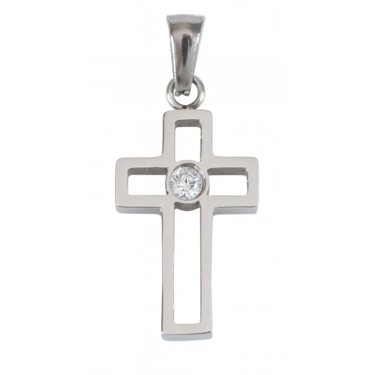 Pendentif crois en acier inoxydable et zirconium