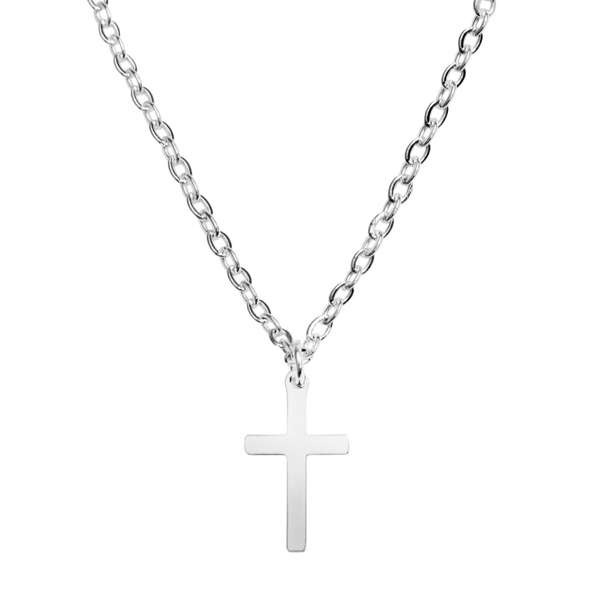 Collier croix acier inoxydable argenté