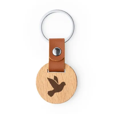 Porte-clé rond en bois Colombe