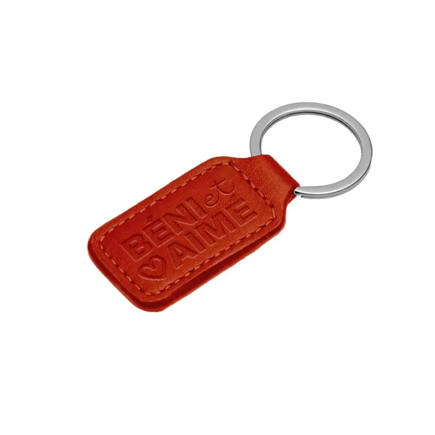 Porte-clés en simili cuir béni et aimé marron