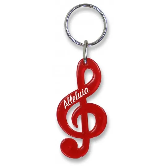 Porte-clés clé de sol rouge translucide "Alleluia"