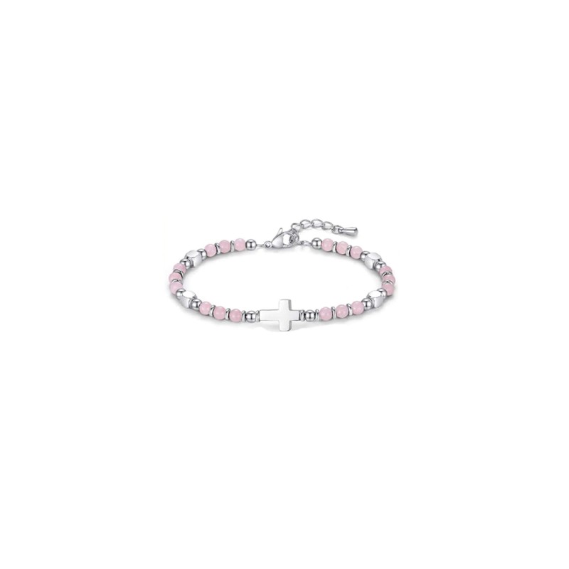Bracelet de perles "Croix" rose