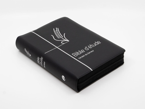 Bible d'étude Semeur 2015 couverture noire, cuir véritable, tranche argenté avec fermeture à glissiè