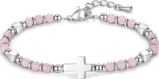 Bracelet de perles "Croix" rose