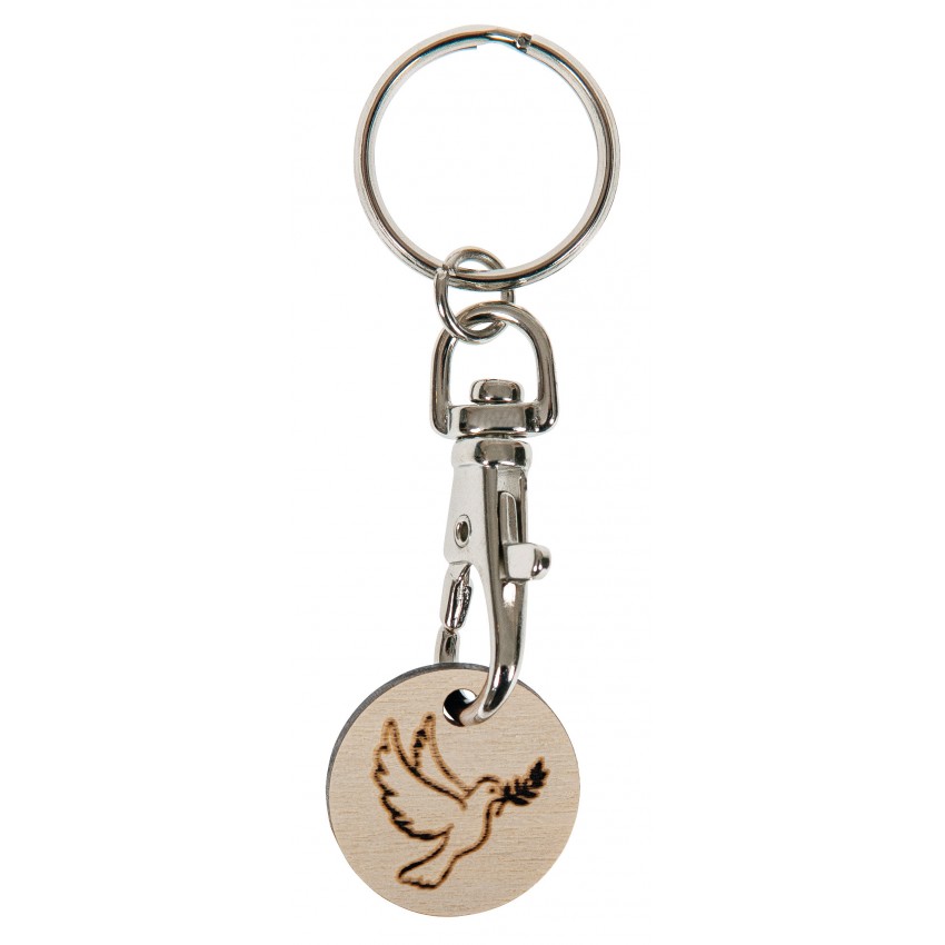 Porte-clés avec mousqueton et anneau en bois "Colombe"