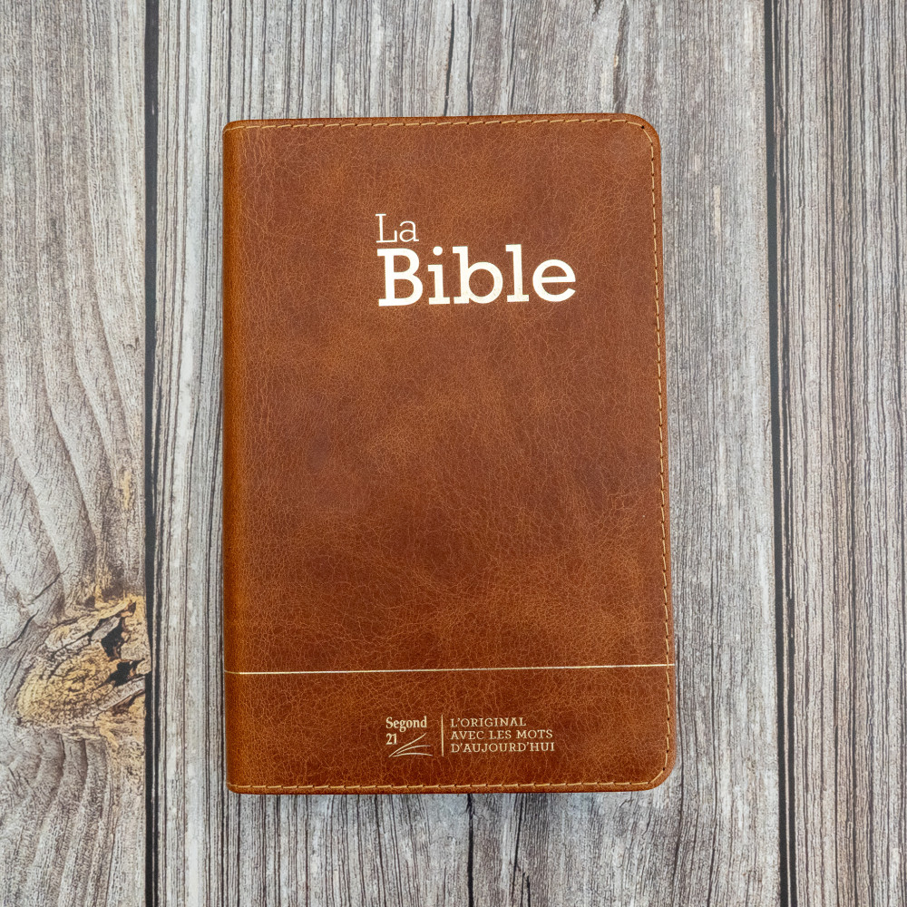 Bible Segond 21 compacte  (Premium style) - Couverture semi-rigide cuir brun, tranches or
