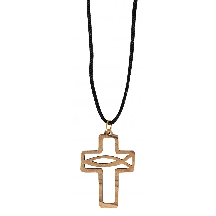 Collier croix en bois d'olivier
