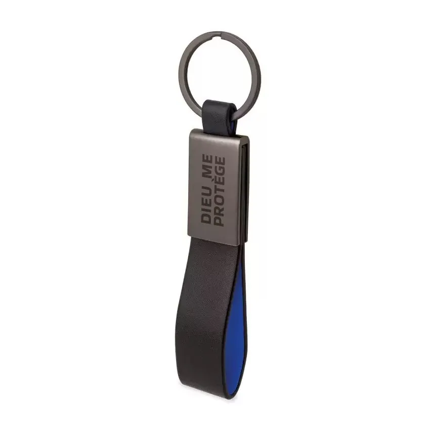 Porte-clé métal et similicuir bleu