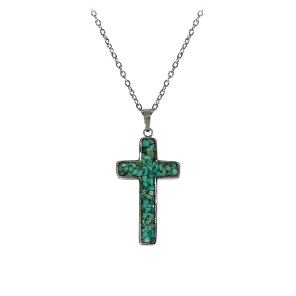 Collier avec pendentif croix, acier inoxydable