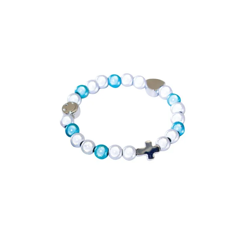 Bracelet de perles irisées Enfant turquoise et blanc