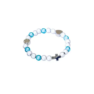 Bracelet de perles irisées Enfant turquoise et blanc