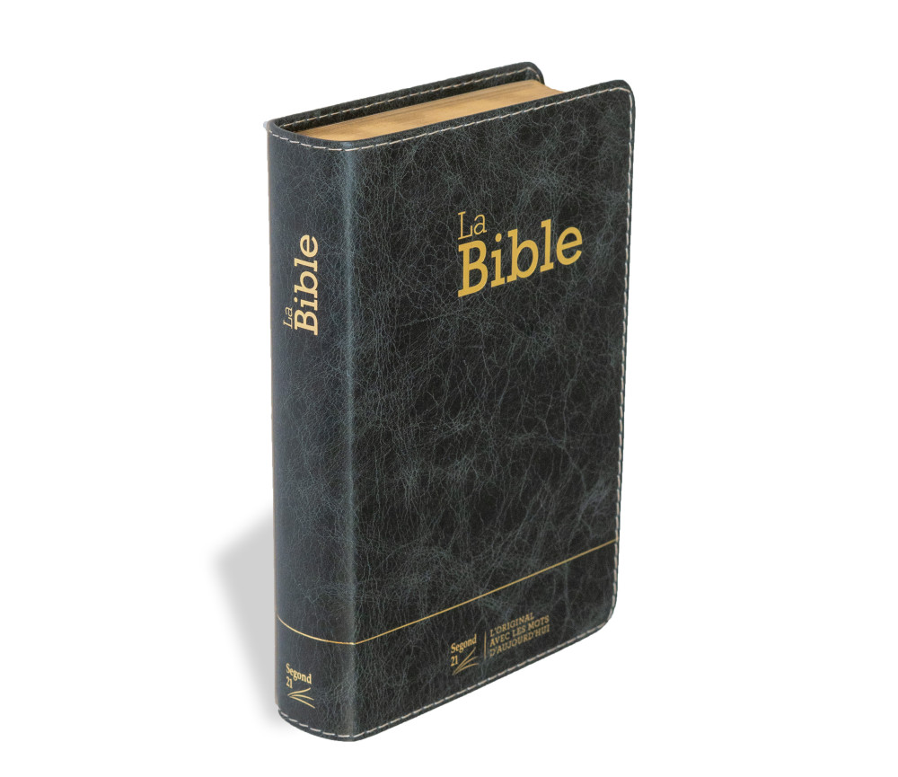 Bible Segond 21 compacte  (Premium style) - Couverture semi-rigide cuir anthracite, tranches or