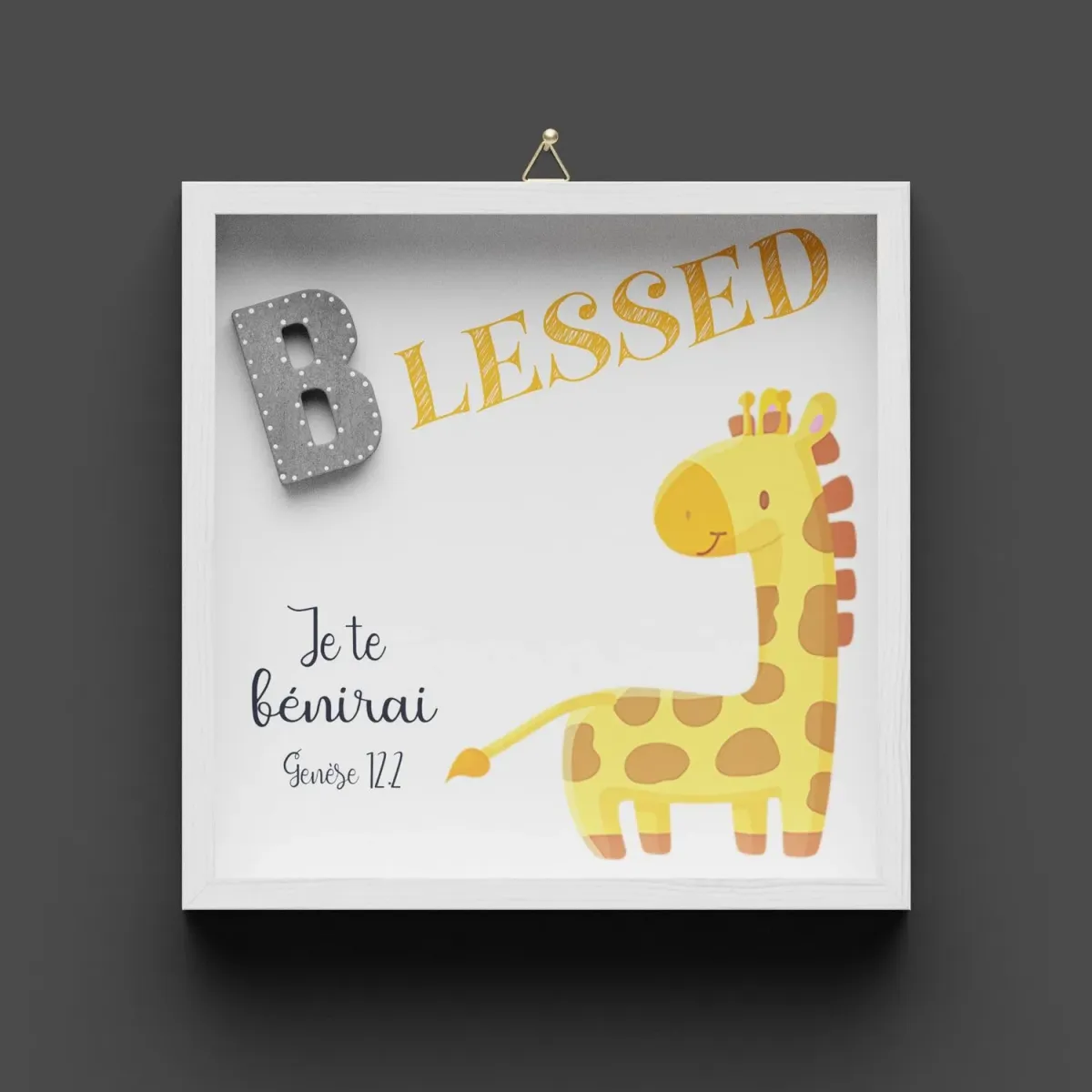 Cadre en bois - BLESSED - Girafe- Genèse 12.2 - 20x20cm - #426