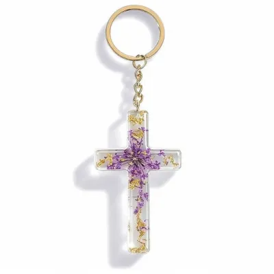 Porte-clé avec inclusions de fleurs - violet