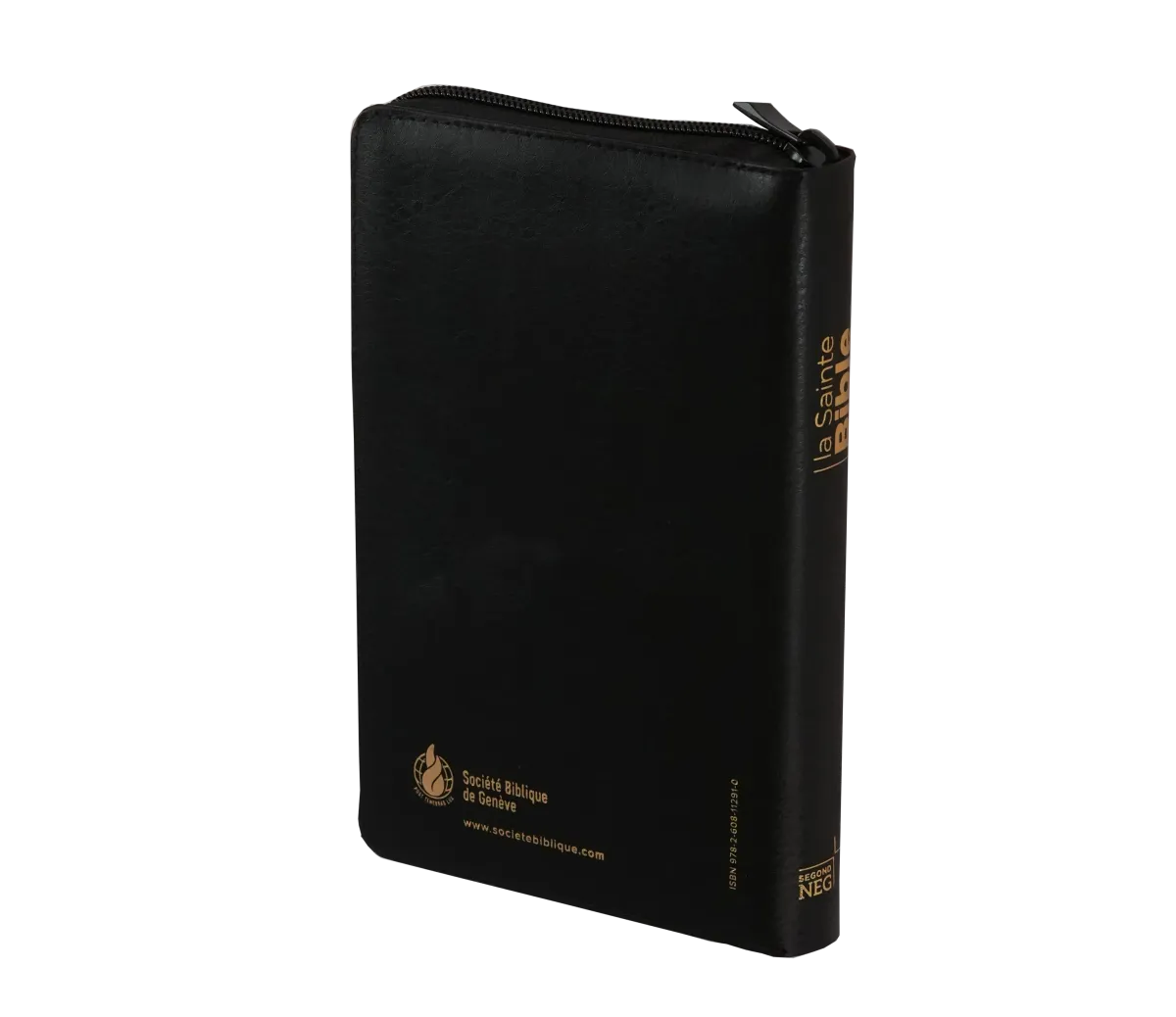 Bible Segond NEG compacte - Couverture souple, fibrocuir noir, avec zipper, tranche or et onglets