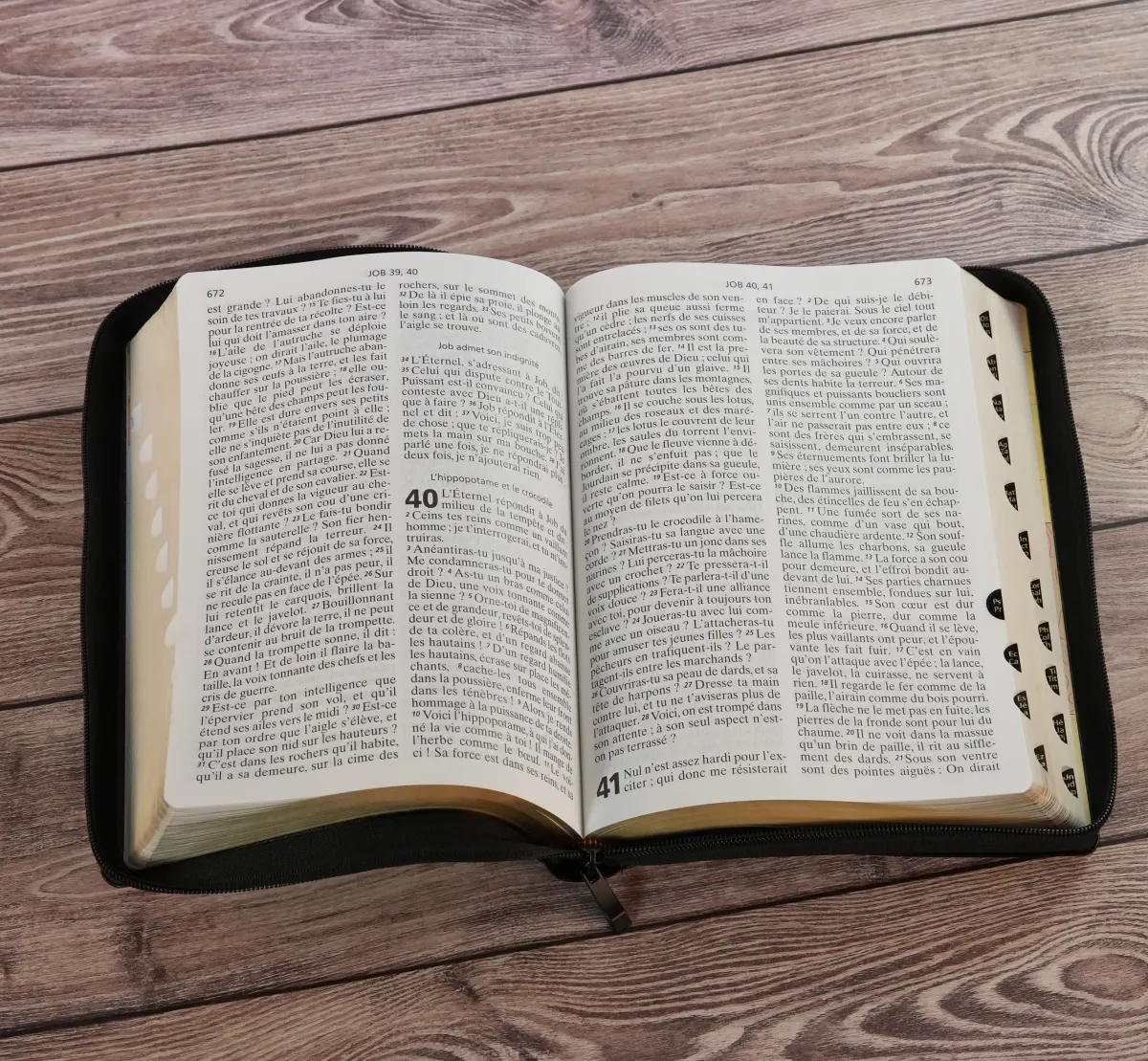 BIBLE NEG GROS CARACTERES, ZIP, ONGLETS, FIBROCUIR, TRANCHE OR
