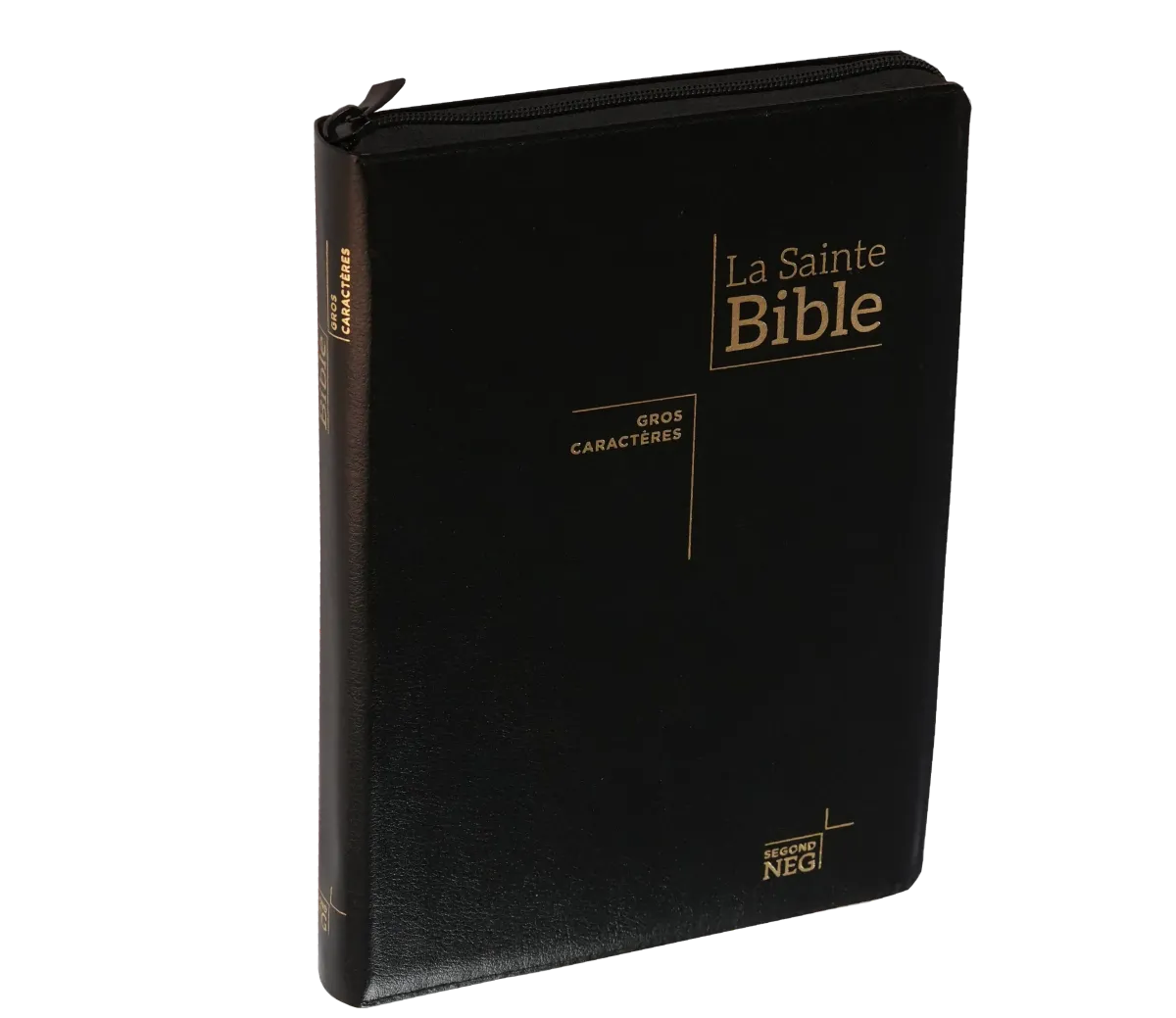 BIBLE NEG GROS CARACTERES, ZIP, ONGLETS, FIBROCUIR, TRANCHE OR