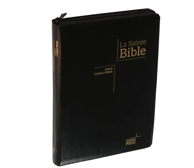 BIBLE NEG GROS CARACTERES, ZIP, ONGLETS, FIBROCUIR, TRANCHE OR