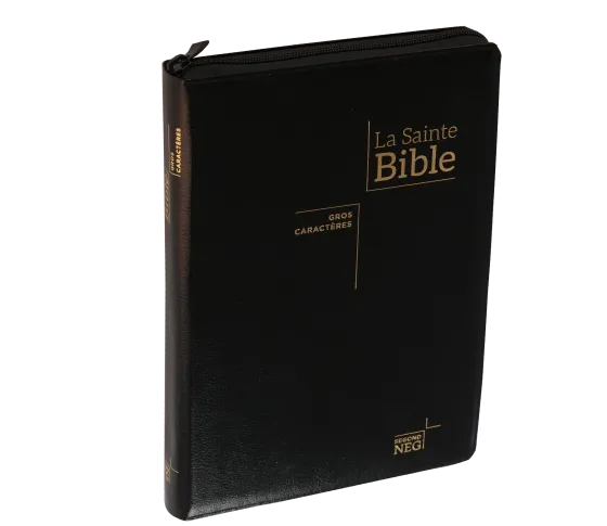 BIBLE NEG GROS CARACTERES, ZIP, ONGLETS, FIBROCUIR, TRANCHE OR