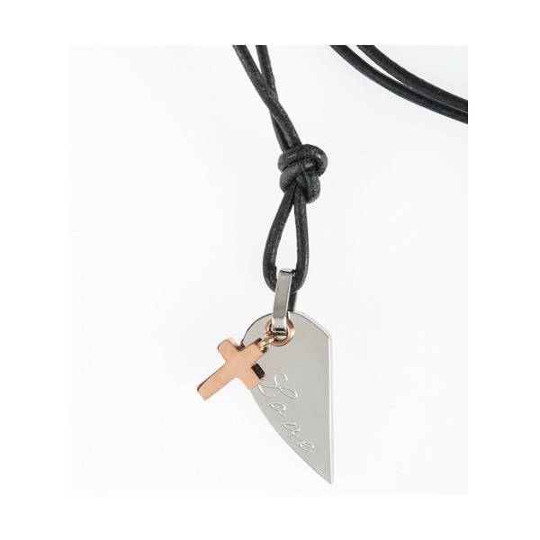 Pendentif Croix , demi coeur acier inoxydable