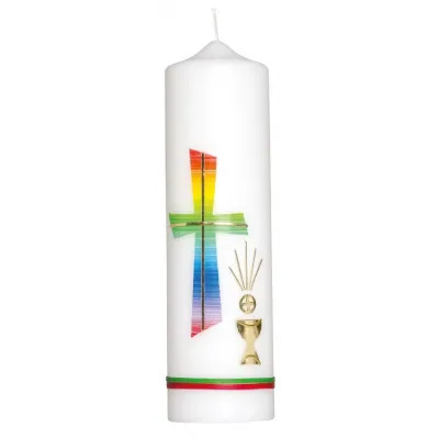 Bougie croix multicolore et coupe H22cm d6cm