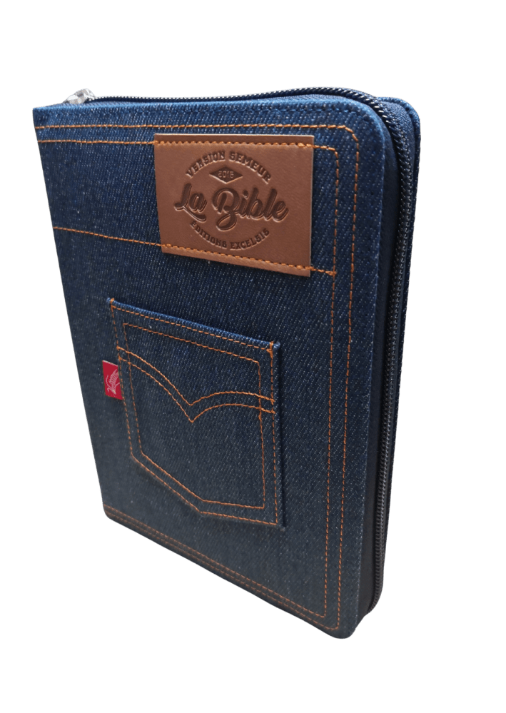 Bible Semeur 2015, couverture jeans souple bleue, avec zip, tranche blanche